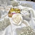 White Red Rose Shaped Scented Candle Favors with Scented, favors Bridal and Baby Showers, Birthday Parties, Wedding Decorations (White, set of 150)