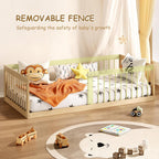 EXPERLAM Montessori Toddler Bed, Variable Twin Floor Bed Frame with Removable Guardrails and Legs, Low Wooden Kids Bed with 10 Slats and Supporting keel, Crib-to-Bed Transition for Bedroom or Nursery