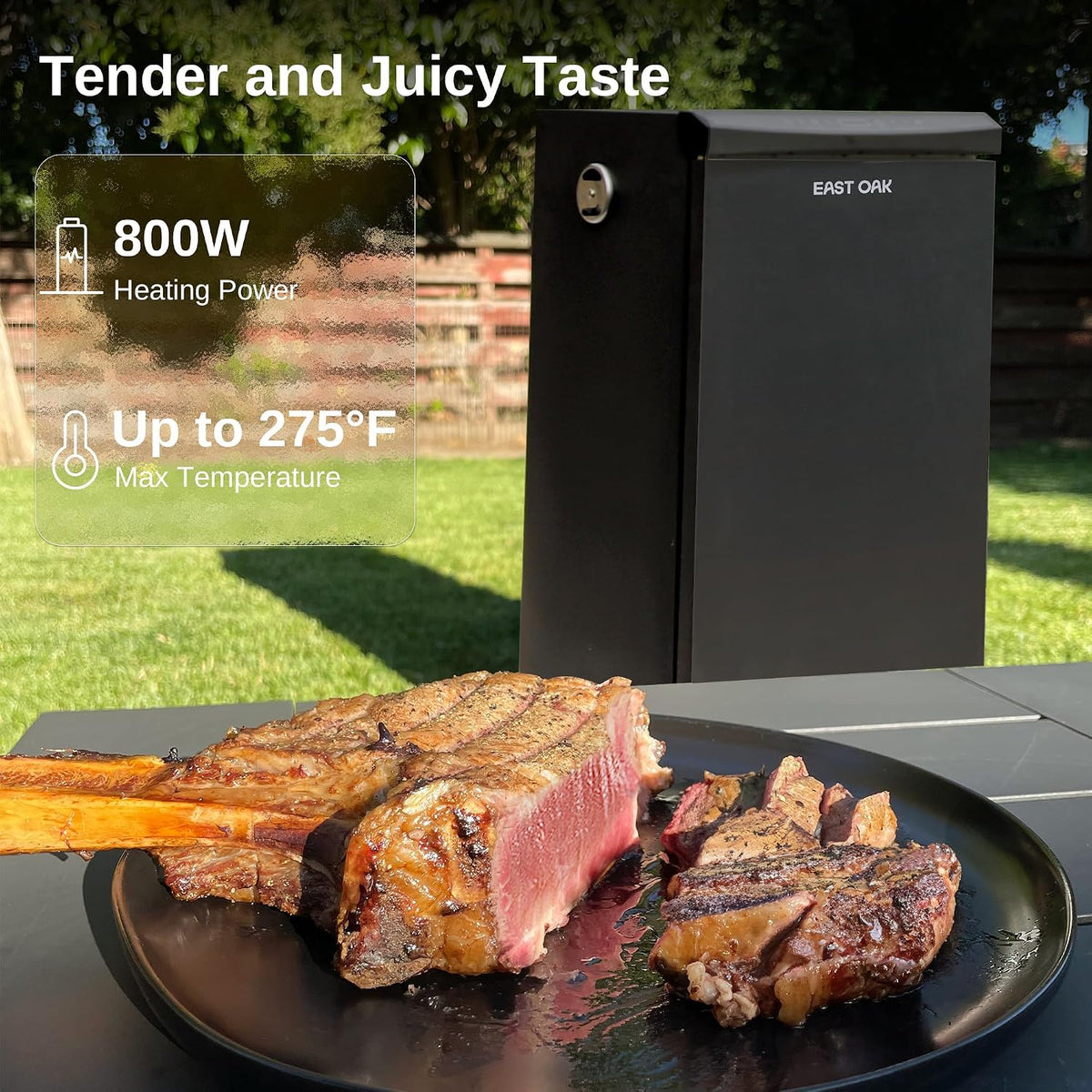 EAST OAK 30" Outdoor Electric Smoker with Side Chip Loader for up to 6x Longer on a Single Load, 725 sq in Large Cooking Area, Digital 12-Hr Timer & Easy-Rolling Wheels, Matte Black