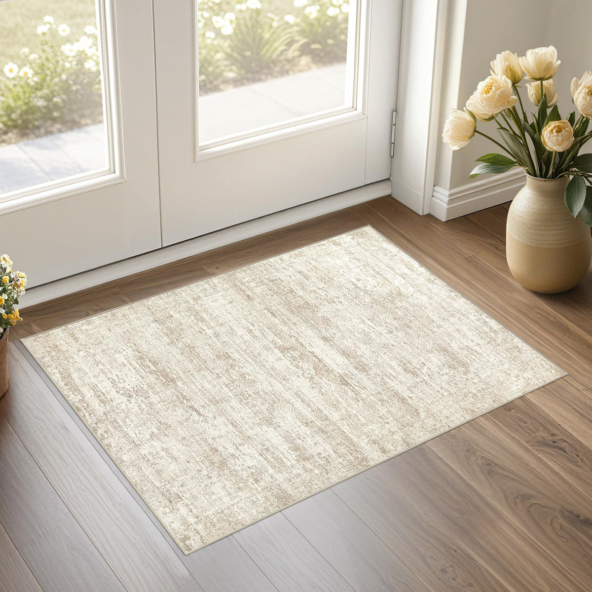 UERMEI 9x12 Area Rug Living Room Rugs - Washable Neutral Modern Abstract Soft Thin Large Rug Indoor Floor No Slip Rug Carpet for Bedroom Under Dining Table Home Office Decor - Brown Grey