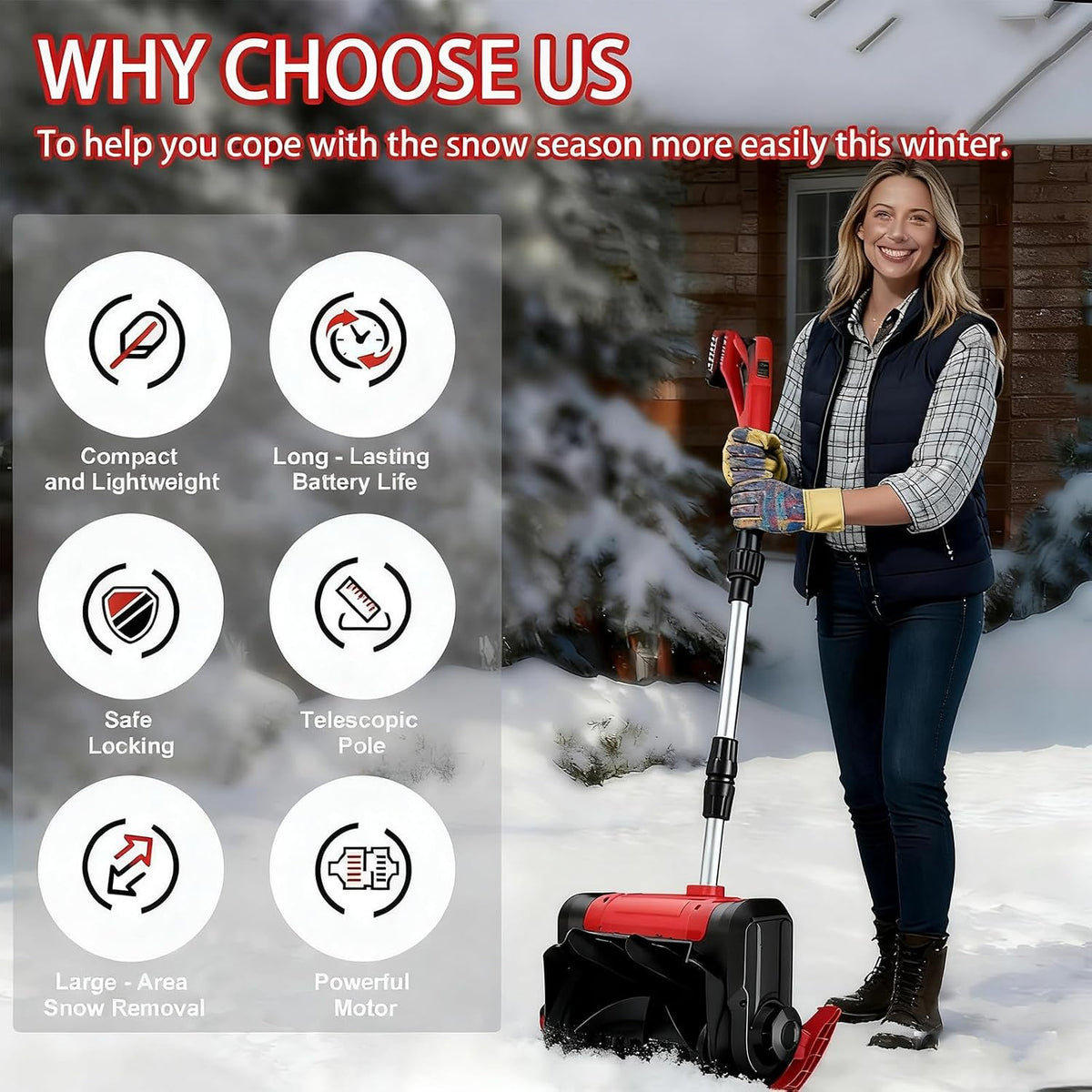 Electric Shovel with 20V Battery & 1200W Motor, Cordless Snow Shovel 32CM Clearing Width, Snow Removal Tools for Doorstep, Stairs, Driveway