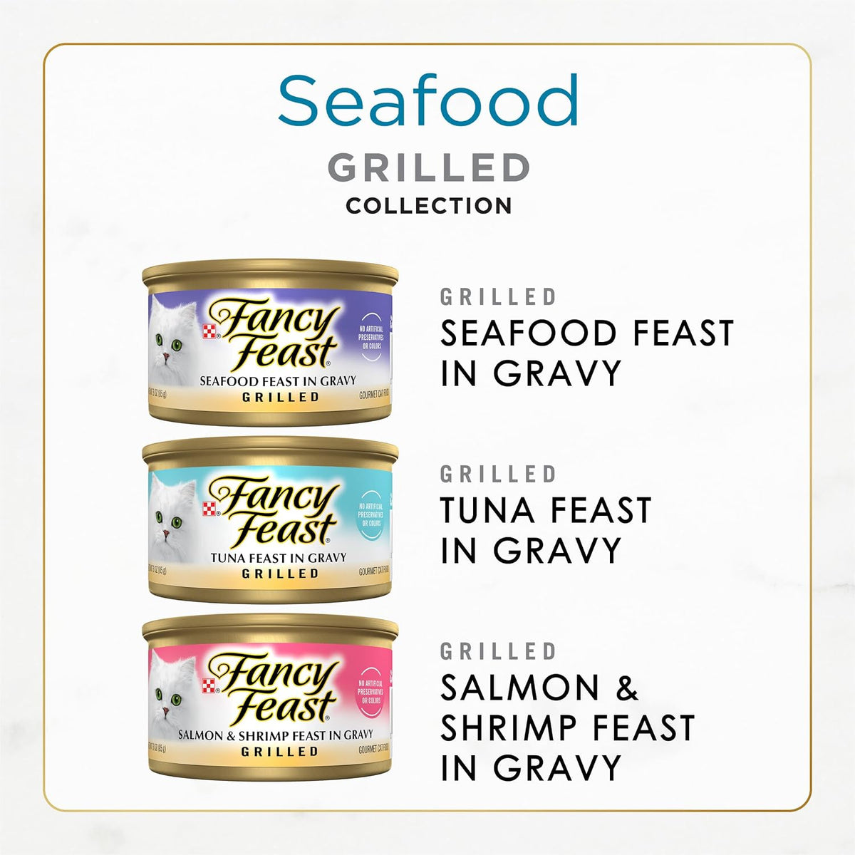 Fancy Feast Purina Grilled Wet Cat Food Seafood Collection in Wet Cat Food Variety Pack - 3 oz. Cans,(Pack of 60)