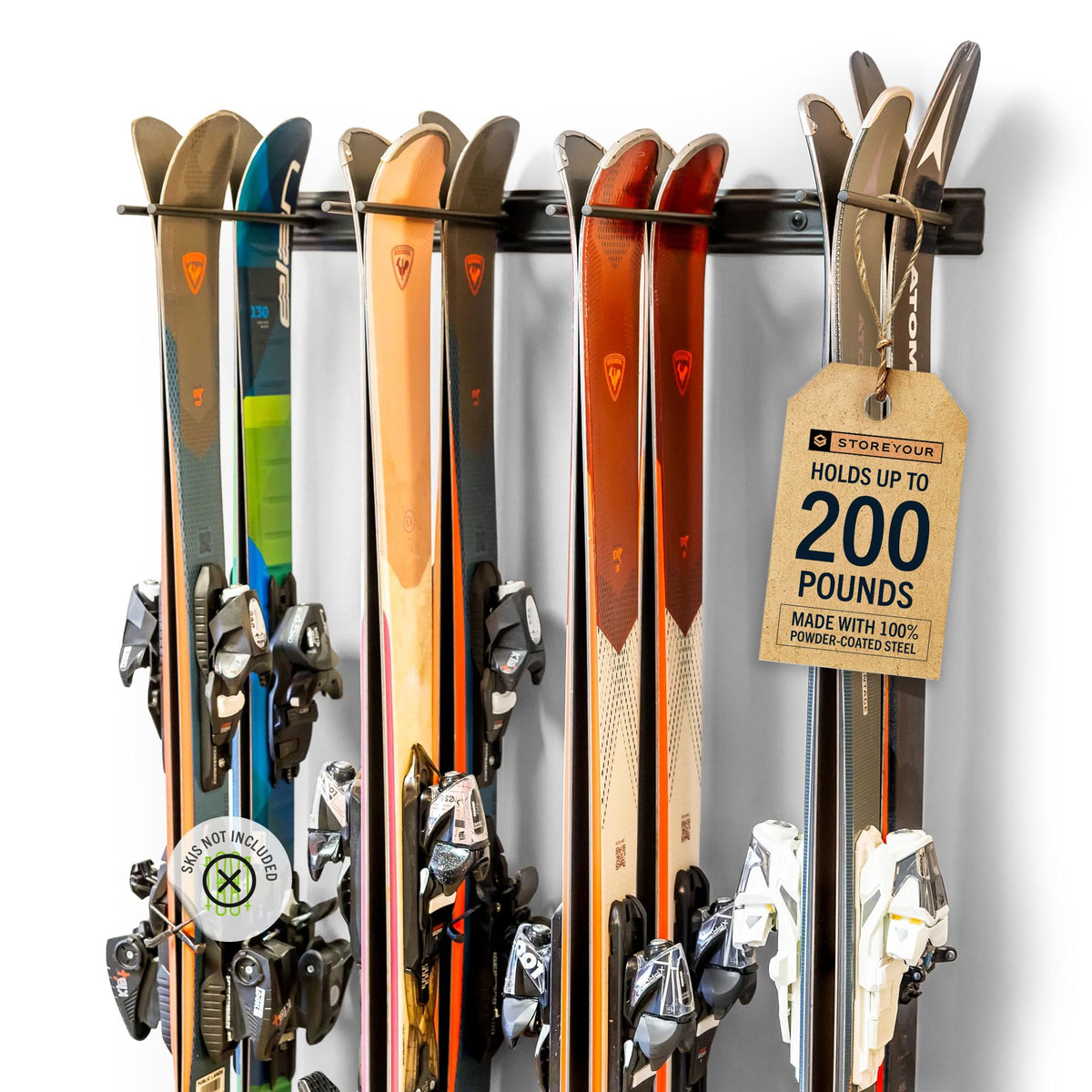 StoreYourBoard Ski Rack Wall Mount – Heavy-Duty Steel Ski Wall Mount Holds Up to 16 Pairs of Skis, Space-Saving Ski Rack for Garage, Home, or Cabin – Durable Wall Storage Organizer - Holds Up to 200lb