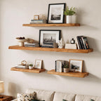 Live Edge Elm Floating Shelves - 24 In Rustic Solid Wood Shelves with Heavy-Duty Invisible Bracket, Wall-Mounted Wooden Shelf for Living Room, Bathroom, Kitchen Storage & Display, Set of 2, Natural