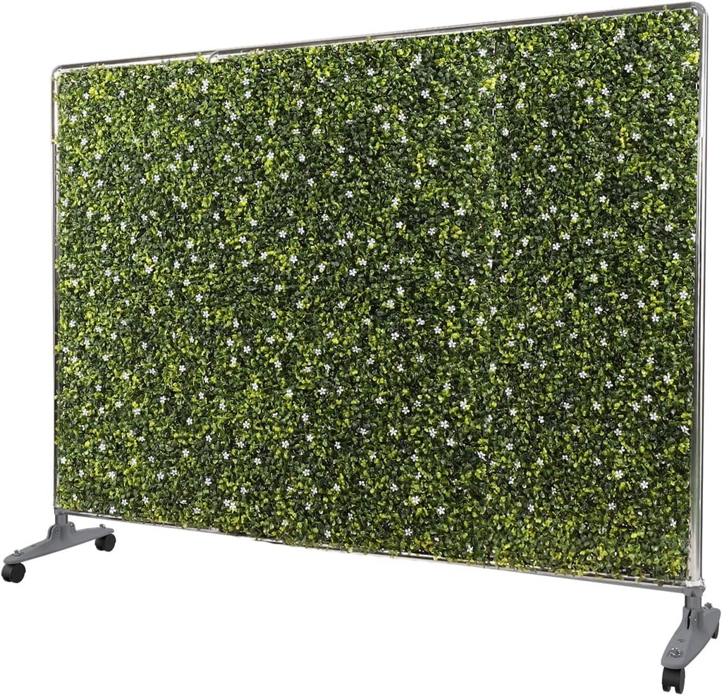 E&K H40xW60 inches Movable Privacy Hedge Fence Artificial Faux Grass Room Space Divider Boxwood Backdrops Stand Decor with Wheels
