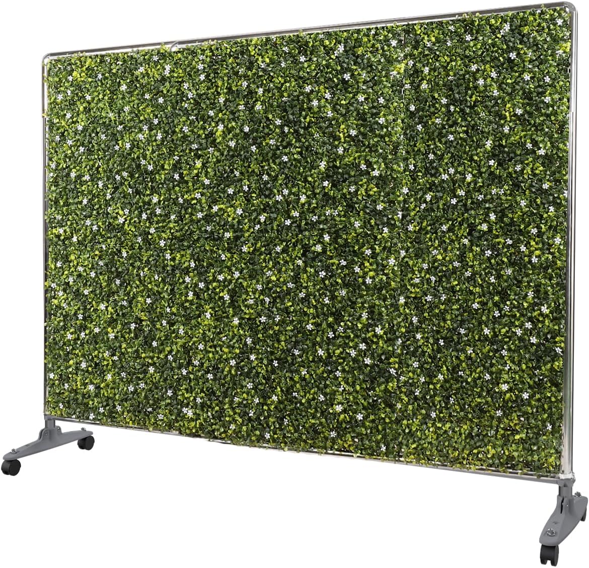 E&K H40xW60 inches Movable Privacy Hedge Fence Artificial Faux Grass Room Space Divider Boxwood Backdrops Stand Decor with Wheels