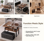 31.5'' Lift Top Coffee Table with Storage Bench, Rustic Brown