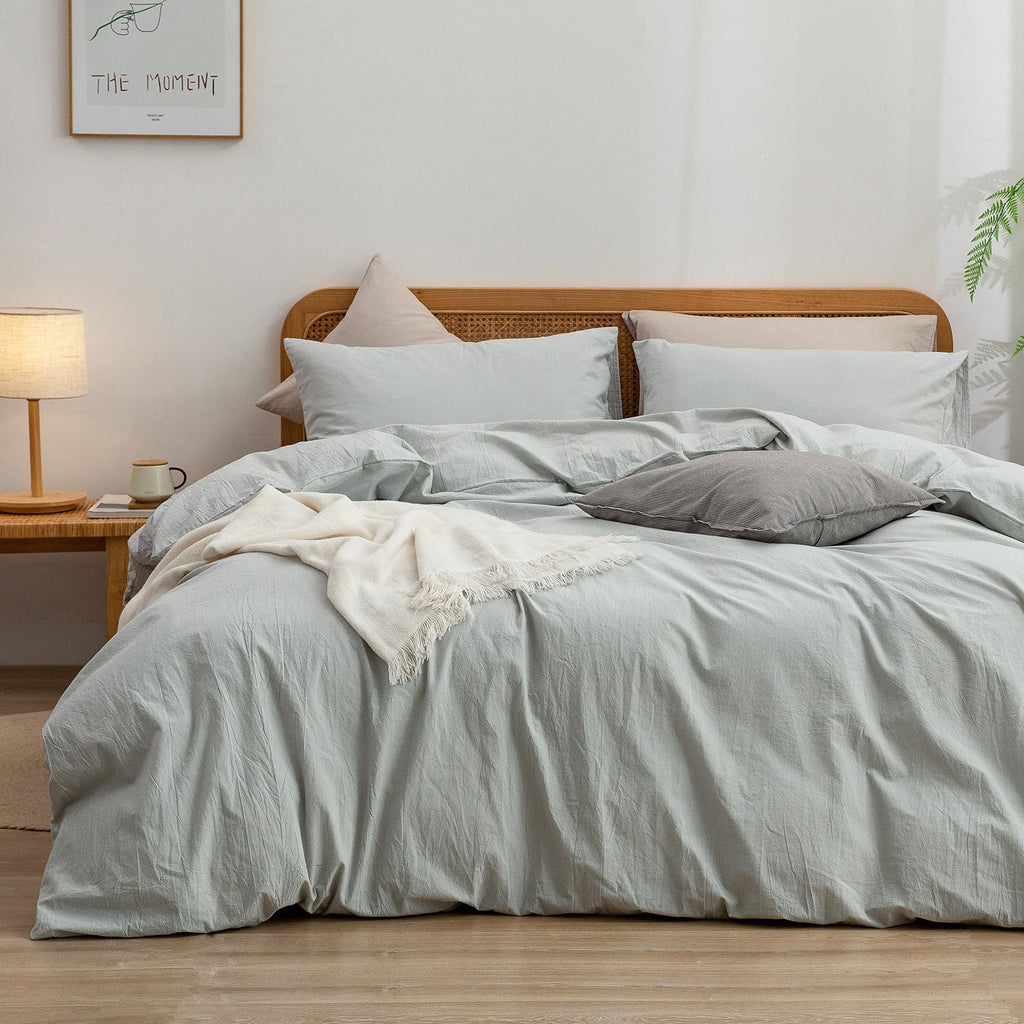 BESTOUCH Cotton Solid Duvet Cover Set Linen Feel Cornflower Blue Queen