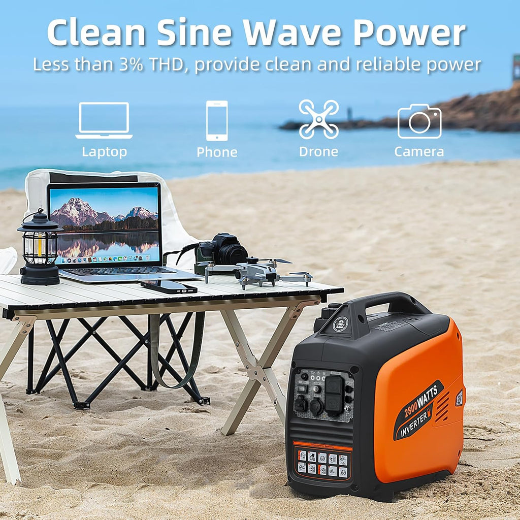 2800W Portable Inverter Generator, Quiet Gas Generator for Camping, RVs, Home Backup and Outdoor Activities, EPA Compliant