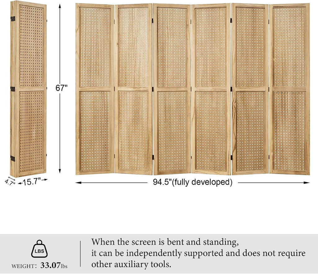 Pegboard Display, 5.6Ft Portable Freestanding Wall Organizer Wooden Room Divider Folding Privacy Screens for Craft Art Display Board (6 Panels, Natural)