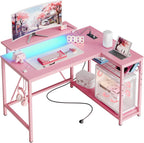 Bestier 42-Inch Pink L-Shaped Gaming Desk with Charging & LED