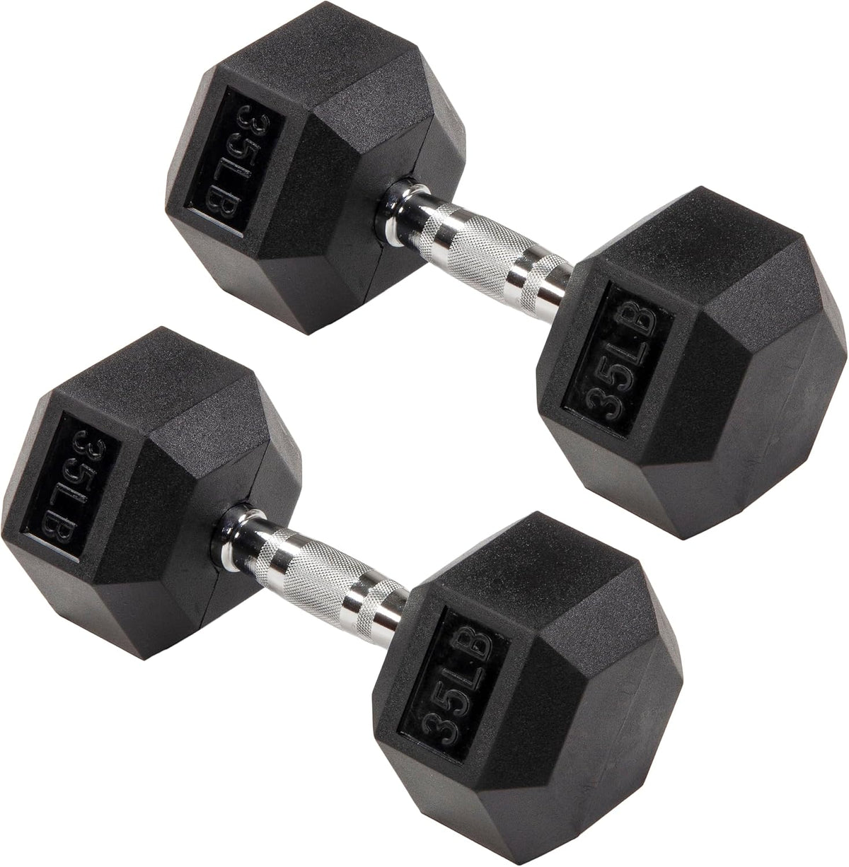 Signature Fitness Rubber Coated Hex Dumbbells Hand Weights for Exercises and Fitness Home Gym, 5-50 lbs, Pairs