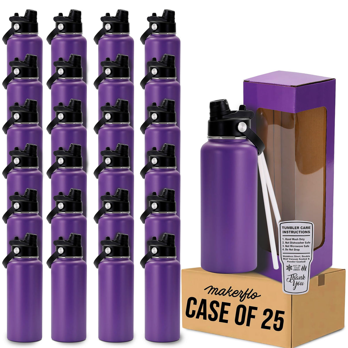 makerflo 32oz Powder Coated Hydro Water Bottle Blanks, Orange, Case of 25