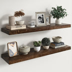 Live Edge Elm Floating Shelves - 24 In Rustic Solid Wood Shelves with Heavy-Duty Invisible Bracket, Wall-Mounted Wooden Shelf for Living Room, Bathroom, Kitchen Storage & Display, Set of 2, Natural
