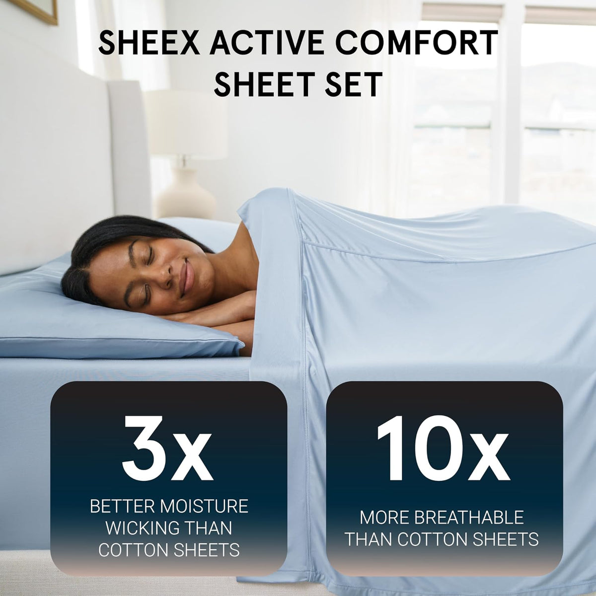 SHEEX Active Comfort Anti-Wrinkle Cooling Sheets, King/Cal King, Blue Sky