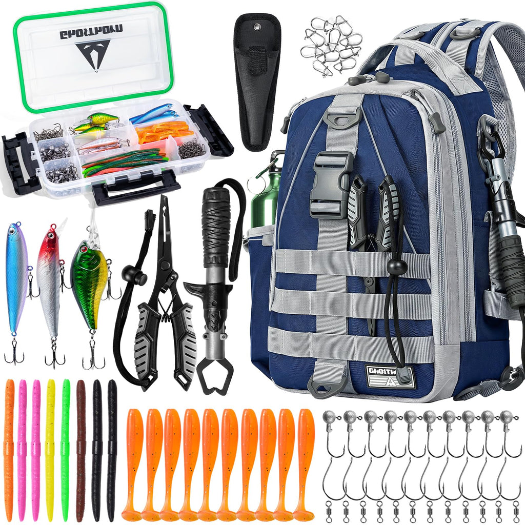 Ghosthorn Fishing Backpack with 3600 Tackle Box Fishing Gear Set Tackle Bag