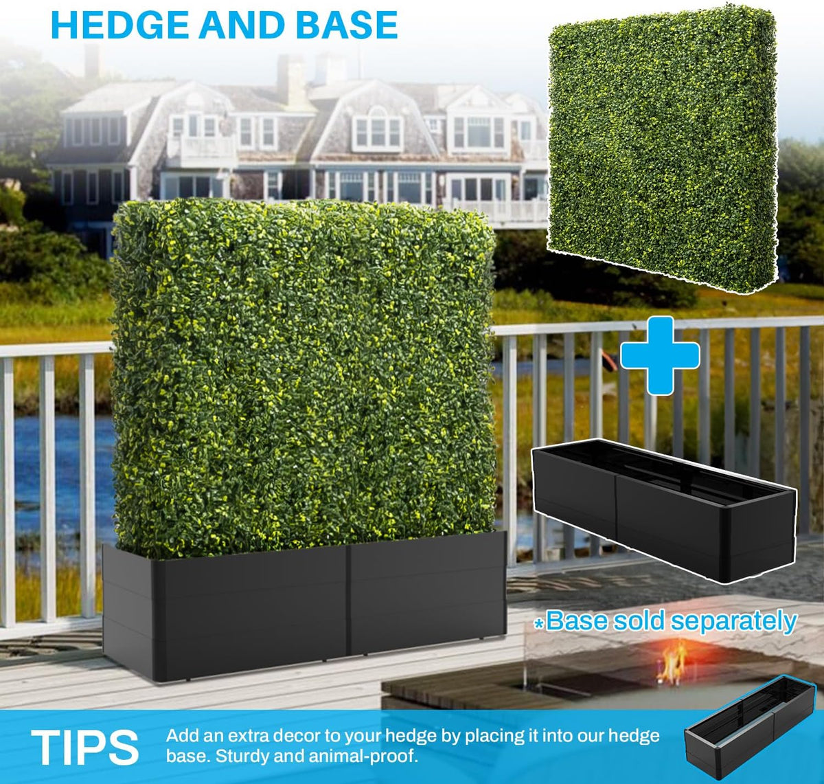 Patio Rigid Panel- Artificial Grass Wall Hedge 54" W x 36" H x 6" D Faux Boxwood Panels with Fake Plants Greenery Backdrop Room Divider Privacy Planters for Patio Office Balcony Porch