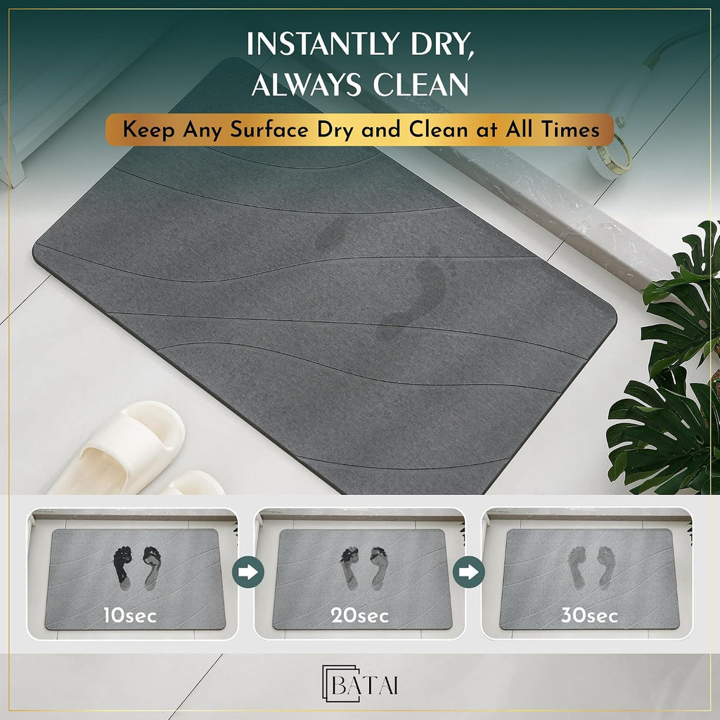 Extra Large Diatomaceous Earth Stone Bath Mat (31.5” x 19.7”) Dark Gray XL