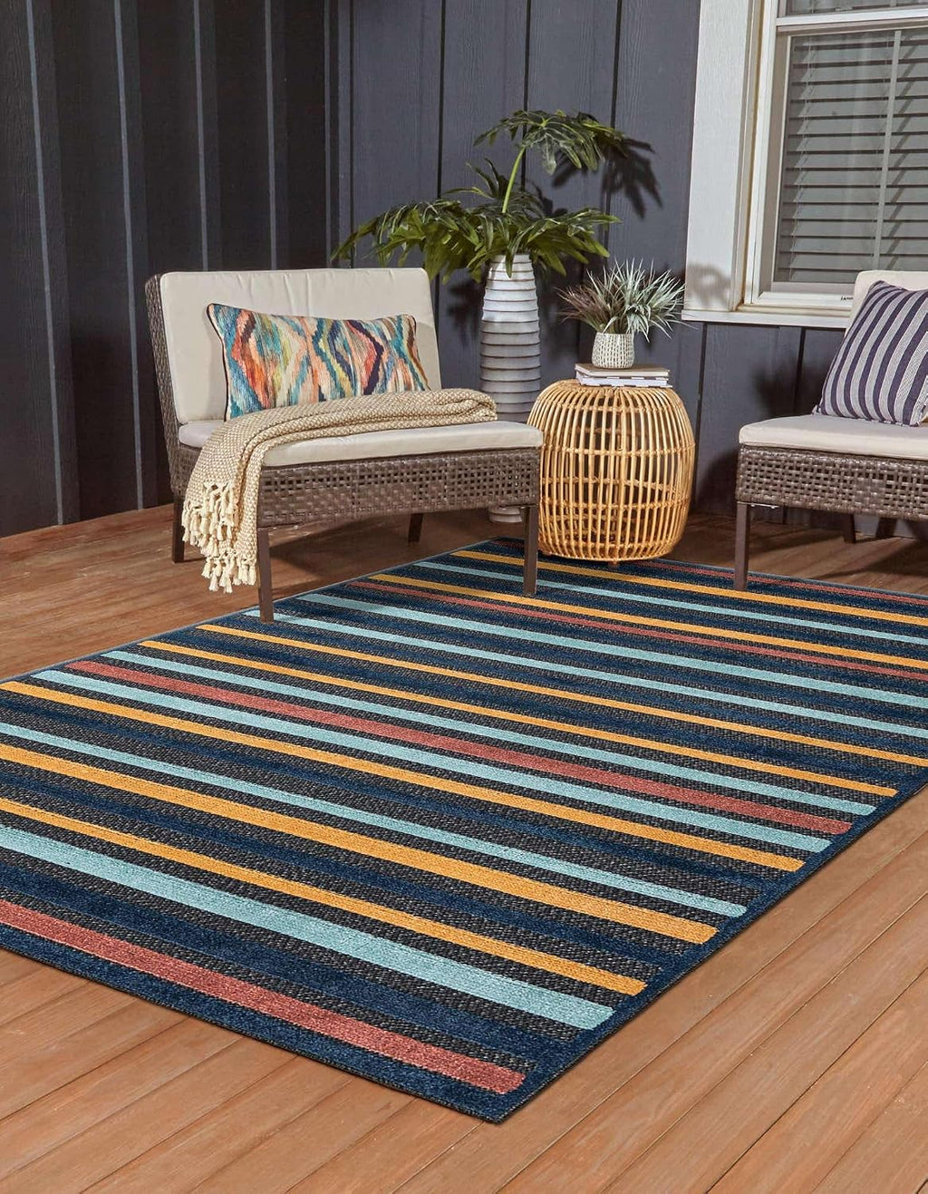 Unique Loom Belize Outdoor Collection Area Rug - Altun (7' 10" x 10' Rectangle, Charcoal/ Light Blue)