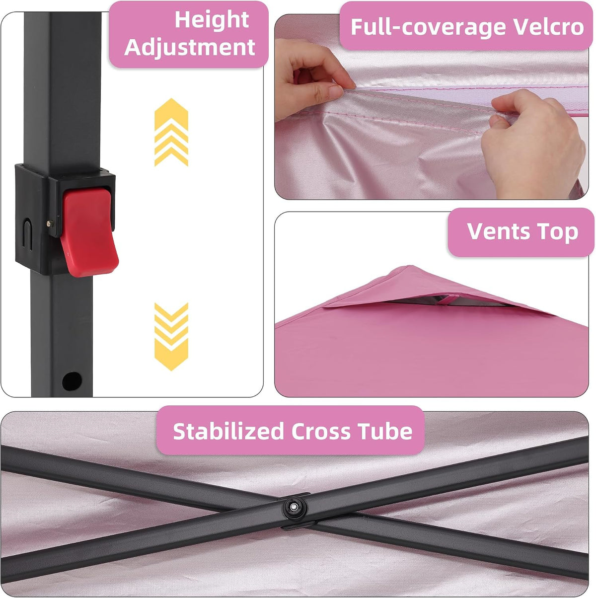 GDY 10x10FT Pop-Up Canopy Tent — with 4-Side Walls & Vented Top, Portable Outdoor Event Tent for Garden, Poolside, Parks, Parties,Camping, Pink.