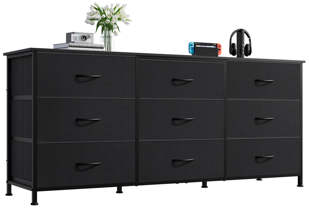 WLIVE Dresser TV Stand for 55 Inch TV, 9 Drawer Dresser for Bedroom, Black