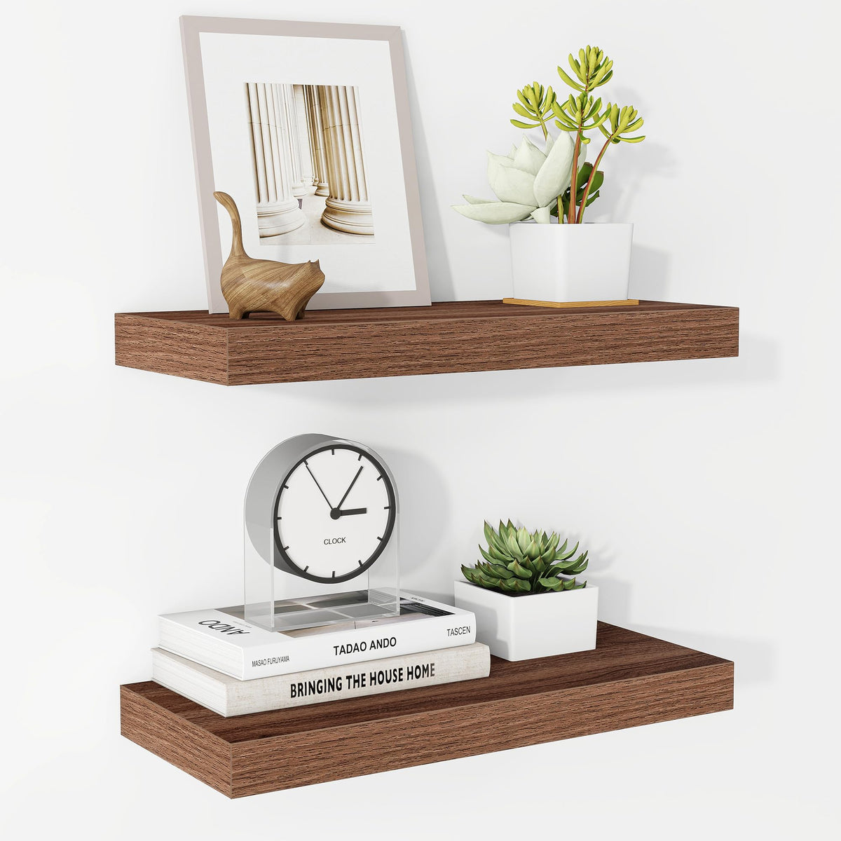 Fun Memories Floating Shelves - 2 Pack 12 Inch Rustic Wooden Wall Shelves - Extra Deeper & Thicker Wall Mounted Storage Shelf for Living Room, Kitchen, Farmhouse - 36" W x 12" D x 1.8" H - Brown