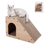 Kento 23.63" Modern Cardboard Cat Cave Scratcher with Catnip, Angled Trapezoid Hideaway House and Scratching Lounge for Indoor Cats, Heart Pattern CSR1008C