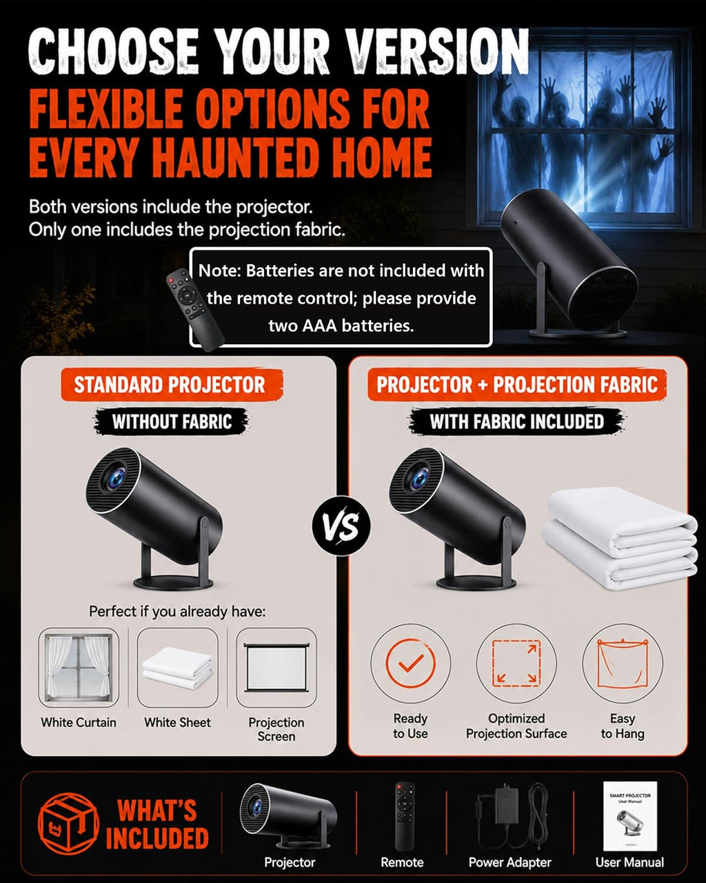 W/ Video Halloween Projector Scary Halloween Decorations，Black：With Fabric