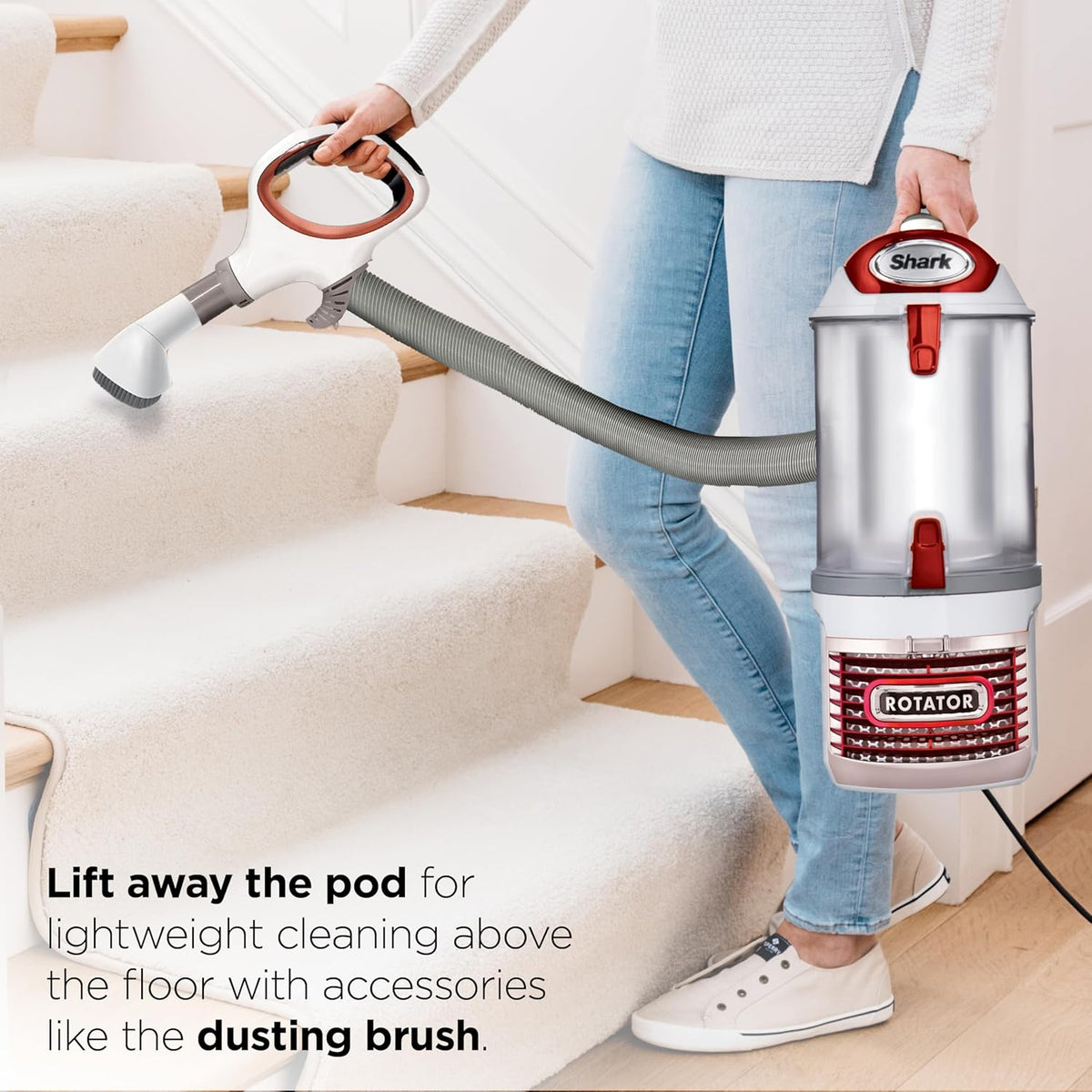 Shark Rotator Lift-Away Upright Vacuum with HEPA Filter, White/Red, NV501