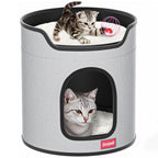 Cat House for Indoor Cats,Large Double Cat Beds Cave with Cat Scratcher Pad Toys w/Catnip,Soft Washable Cushion Cat House Shelter D15xH15in (Classy Grey Cardboard Cat Scratcher)