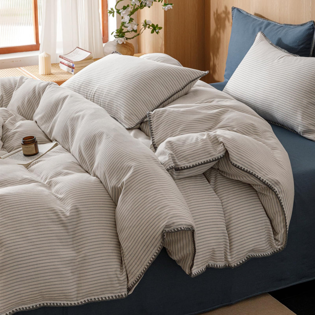 Plaid Duvet Cover Set Washed Cotton,Queen(90"x90"),Multicolor Gingham