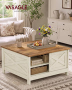 VASAGLE Farmhouse Coffee Table with Storage, Lift Top, Hidden Compartment