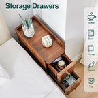 Narrow Nightstand Set of 2, Wooden Small 2 Drawer Nightstand, Slim Side End Table, Skinny Bedside Table, Mid Century Modern Night Stand with Drawers for Bedroom (Walnut-2 pcs)