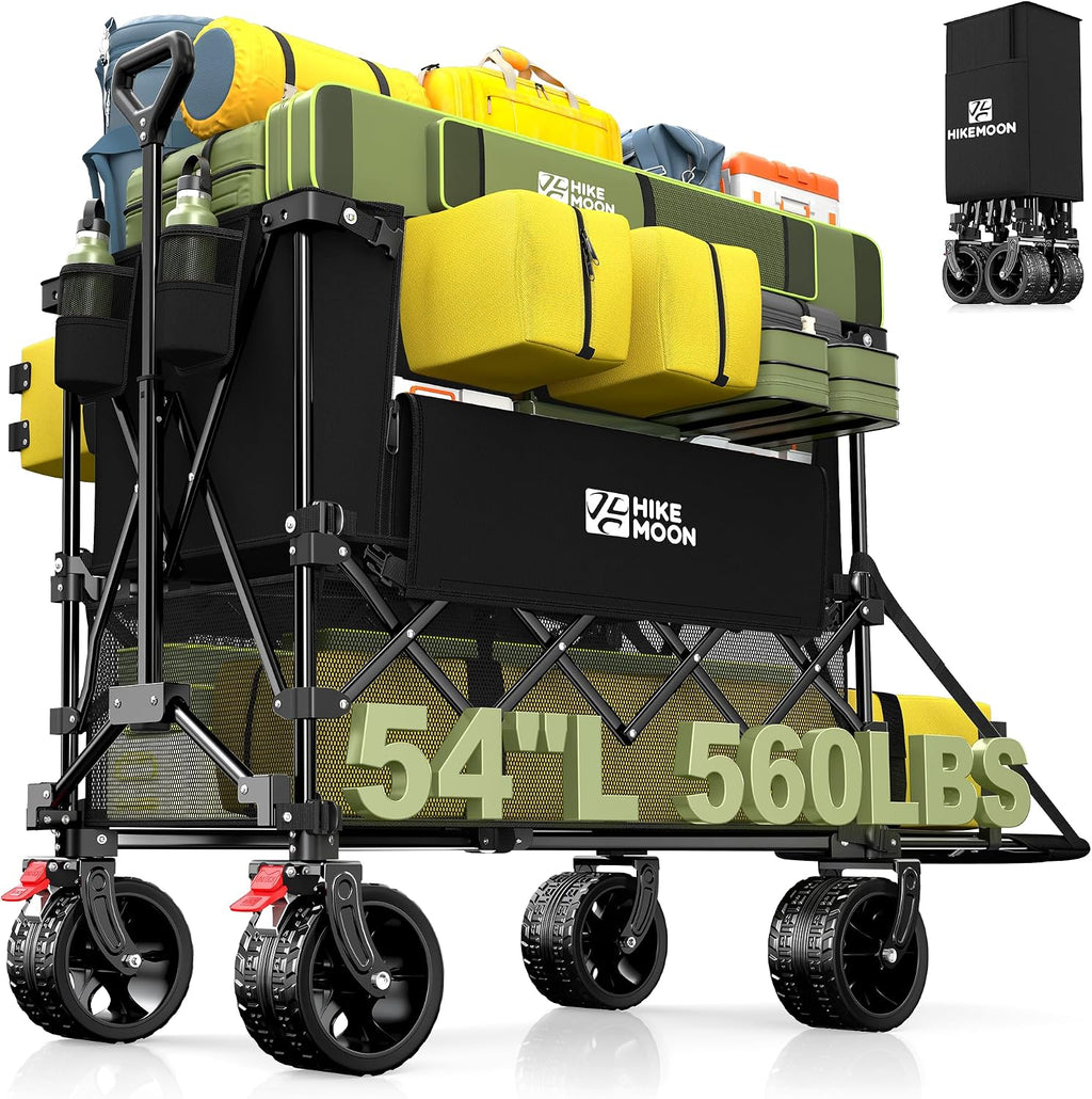 HIKEMOON Double Decker Collapsible Wagon with Extended Tailgate, Black