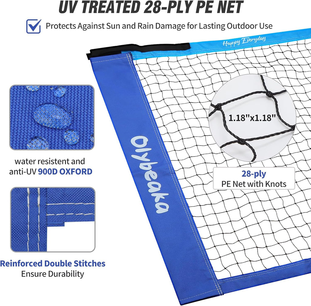 32FT Volleyball Badminton Combo Net Set System, 4 Heights Adjustbale
