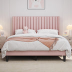 Yaheetech Queen Bed Frame with Headboard, Ivory Channel-Tufted Platform