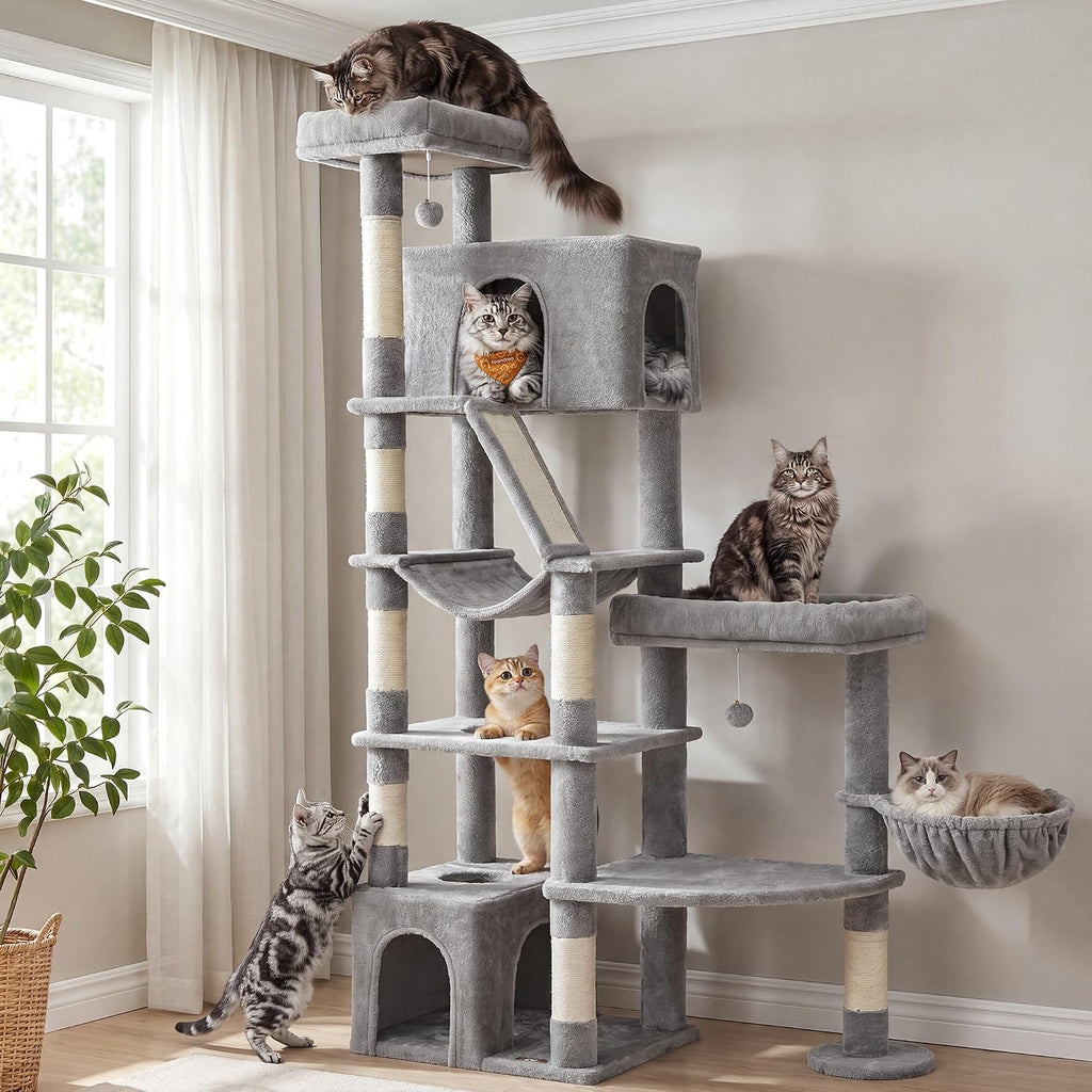 Feandrea Large Cat Tree, 74.1" Tall Sturdy Cat Tower for Indoor, Dove Gray