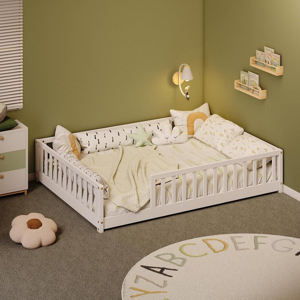 Full Montessori Floor Bed with Rails