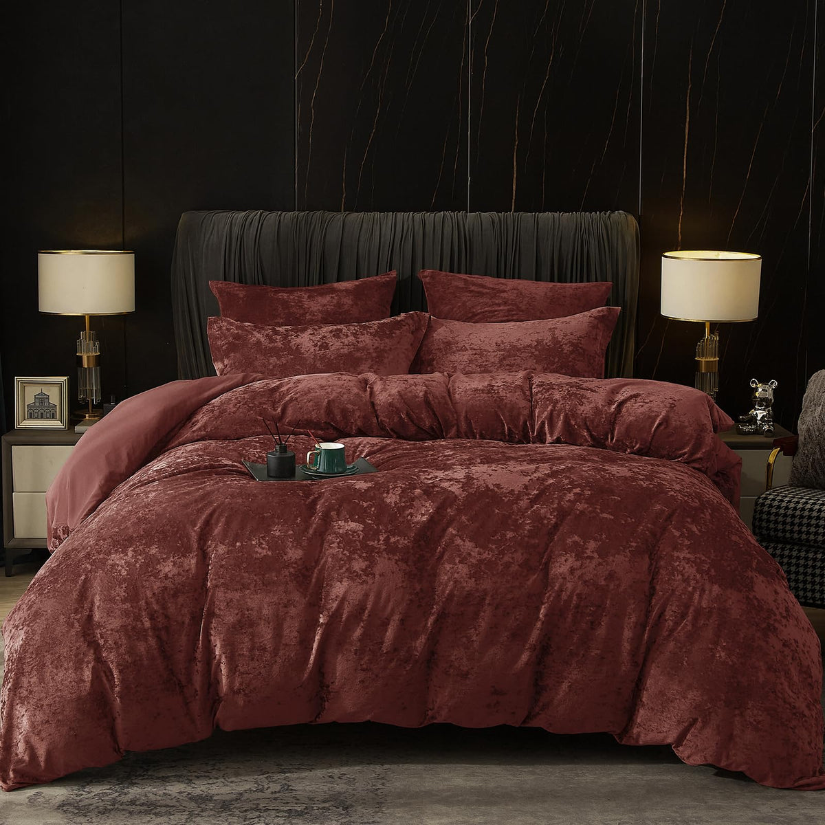 PHF Luxury Velvet Duvet Cover Set King Size, 3pcs 104" x 90", Cub