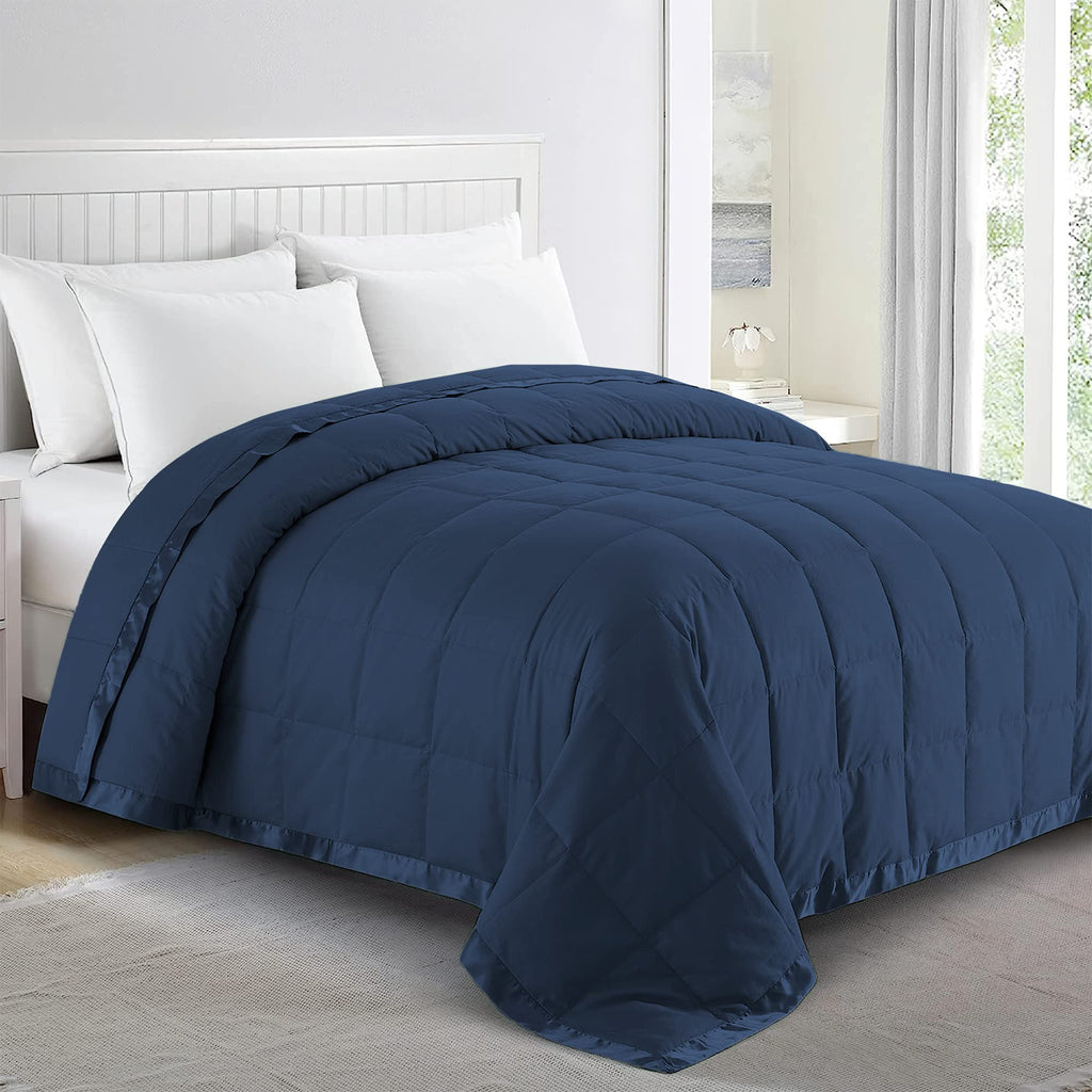 puredown® Blankets Queen Size - Soft Lightweight Down Blanket for Bed, Cozy Warm Luxury Bed Blanket with Satin Trim, White (90"X90")