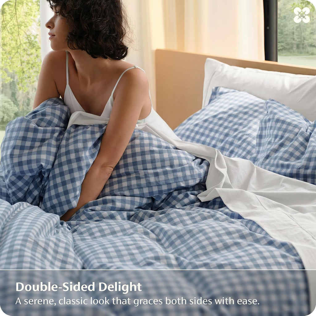 Bedsure PureWoven Gingham Duvet Cover Set Linen‑Like, King Size, 3-PC