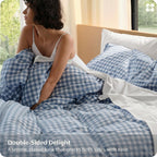 Bedsure PureWoven Gingham Duvet Cover Set Linen‑Like, King Size, 3-PC