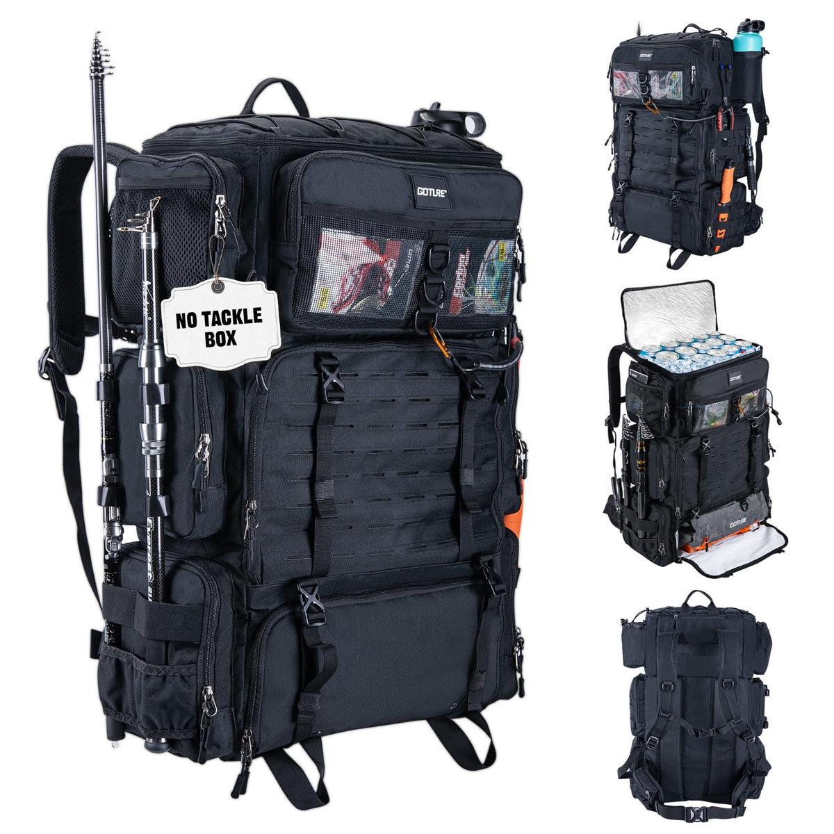 Goture 72L Fishing Tackle Backpack with Cooler & 4 3700 Tackle Boxes