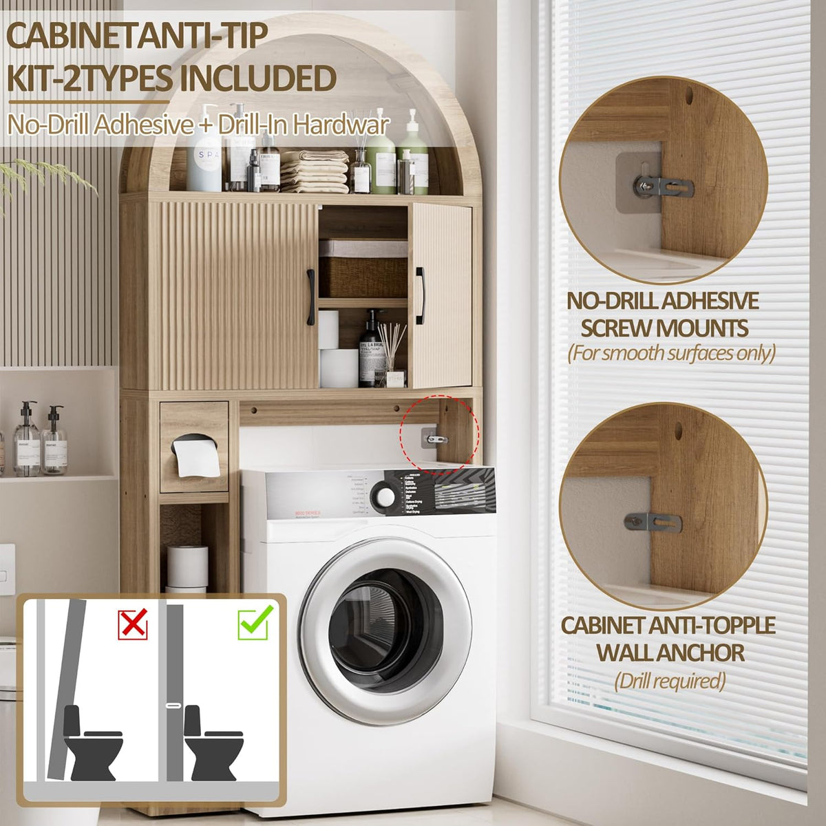 Spurgehom Over Toilet Storage Cabinet, Bathroom Arch Organizer,Wood