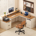 63" Farmhouse L Shaped Desk with Drawers & Printer Shelf for Home Office
