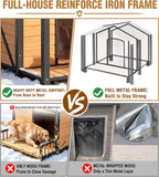 Extra Large Heated Dog House Outdoor with Full Iron Frame and Covered Porch