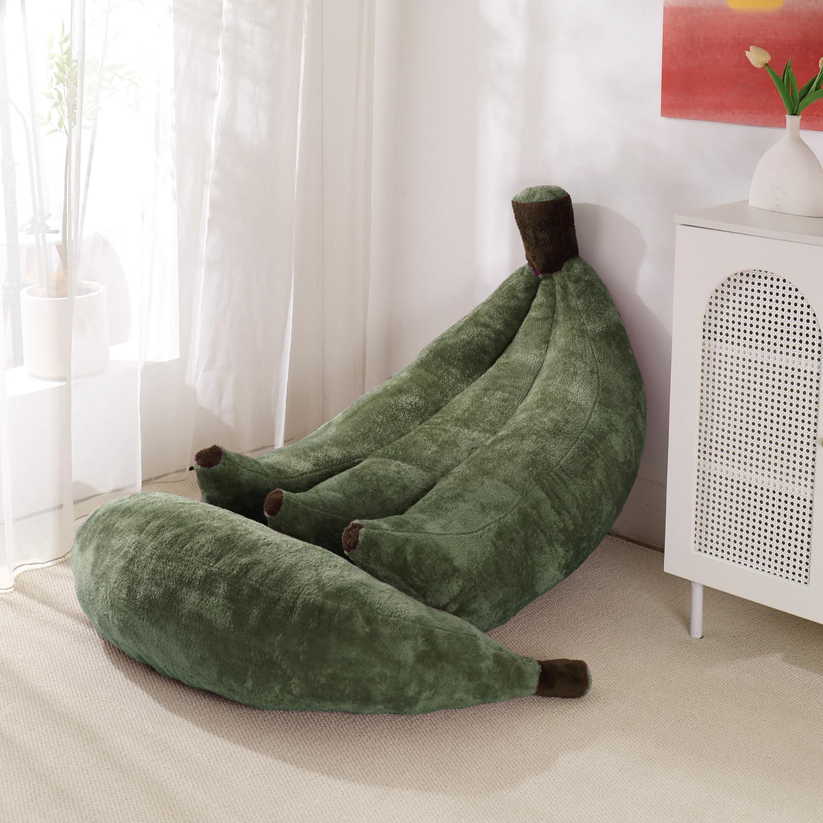 Banana Bean Bag Chair with Ottoman, Floor Sofa Bed with Footrest, Comfy Convertible Lounger for Adults, Plush Couch for Bedroom, Living Room or Dorm, L-Yellow