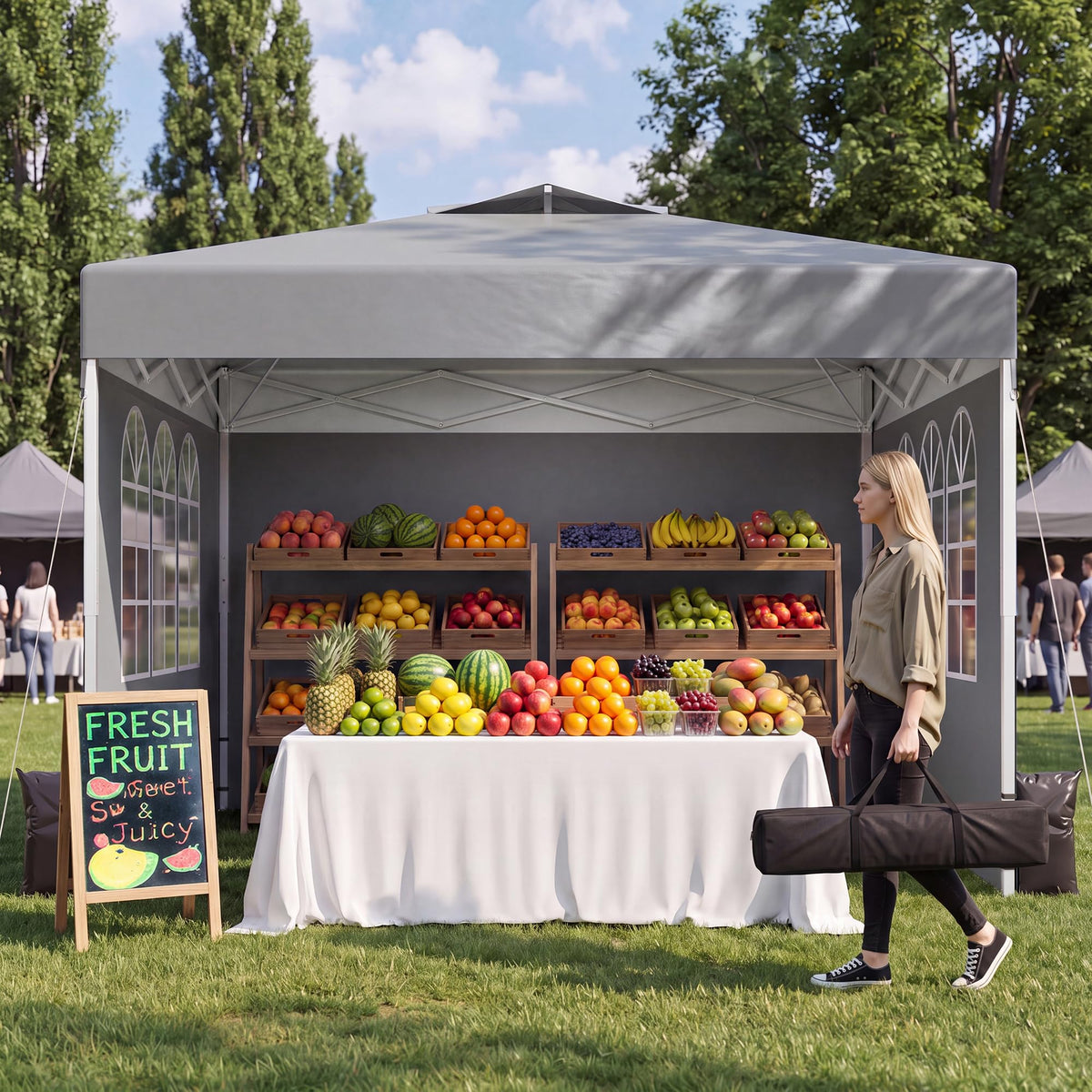 10x10 One Push Pop Up Canopy Tent with Vented Roof, White