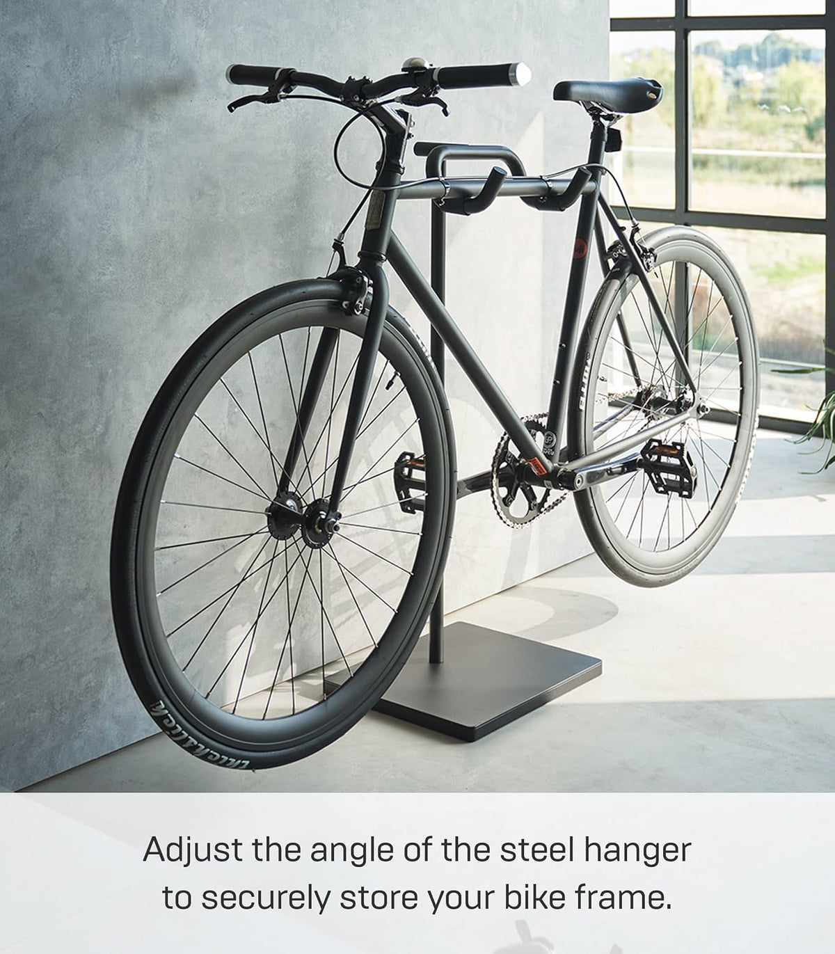 Yamazaki Home Adjustable Bicycle Stand, Anti-Slip Indoor Bike Rack, Black