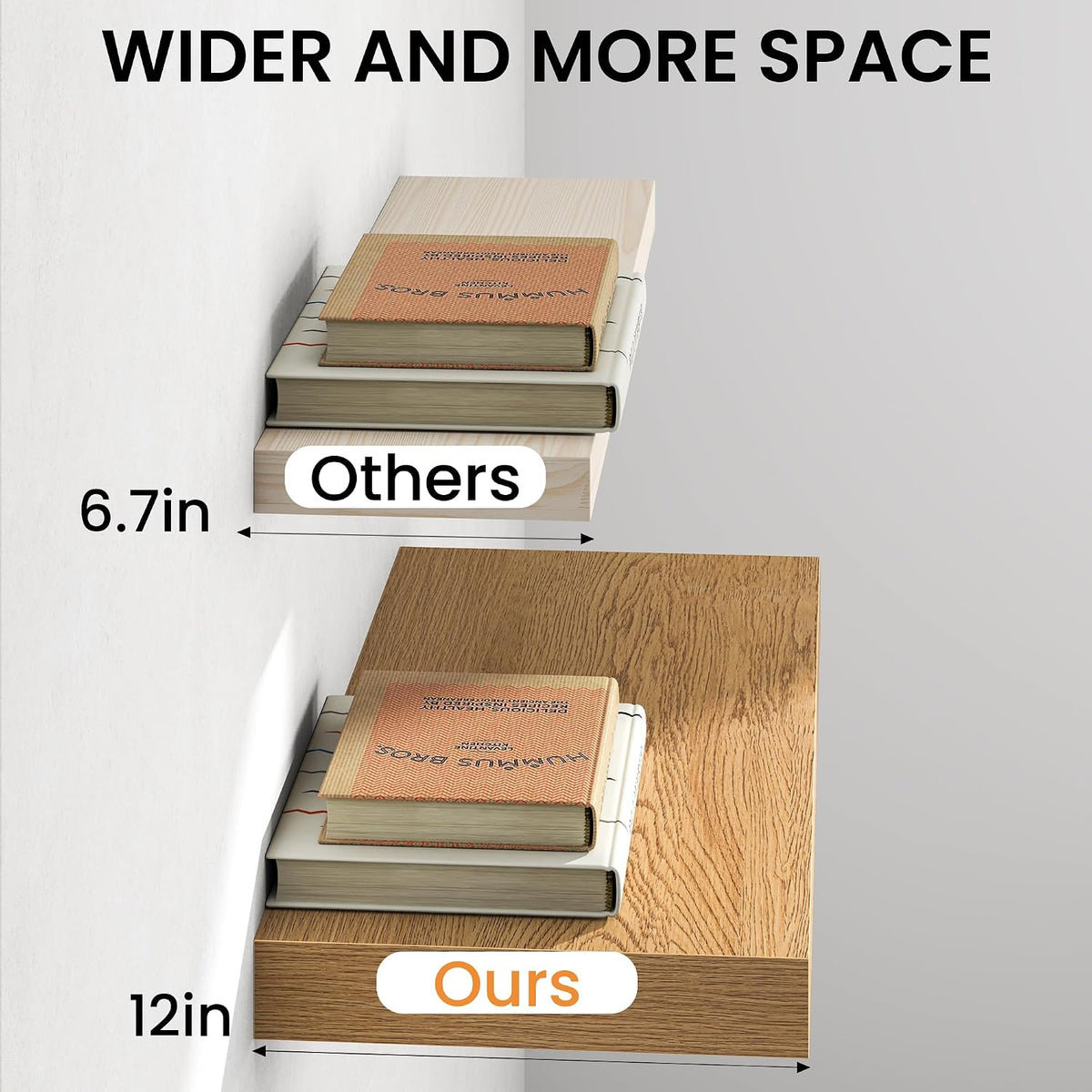 30Inch Oak Floating Shelves for Wall, 12 Inch Deep Shelves for Bedroom, Kitchen, Bathroom Wall Mounted, Rustic Wood Floating Shelf with Invisible Brackets for Books, Storage, Decor, 2 Packs